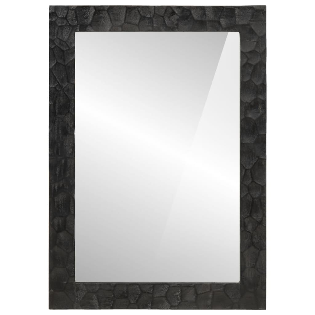 Miroir de bain noir 50x70x2,5 cm bois manguier massif et verre