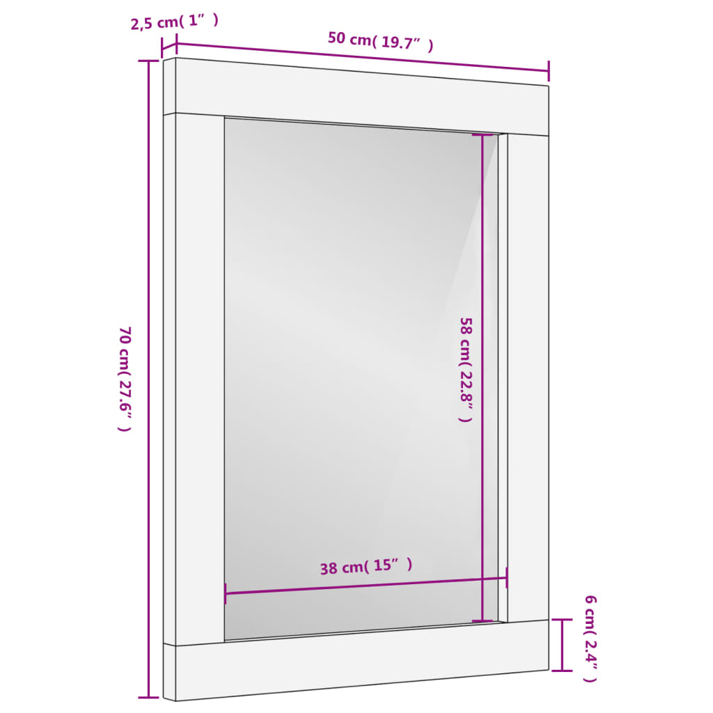 Miroir de bain noir 50x70x2,5 cm bois manguier massif et verre