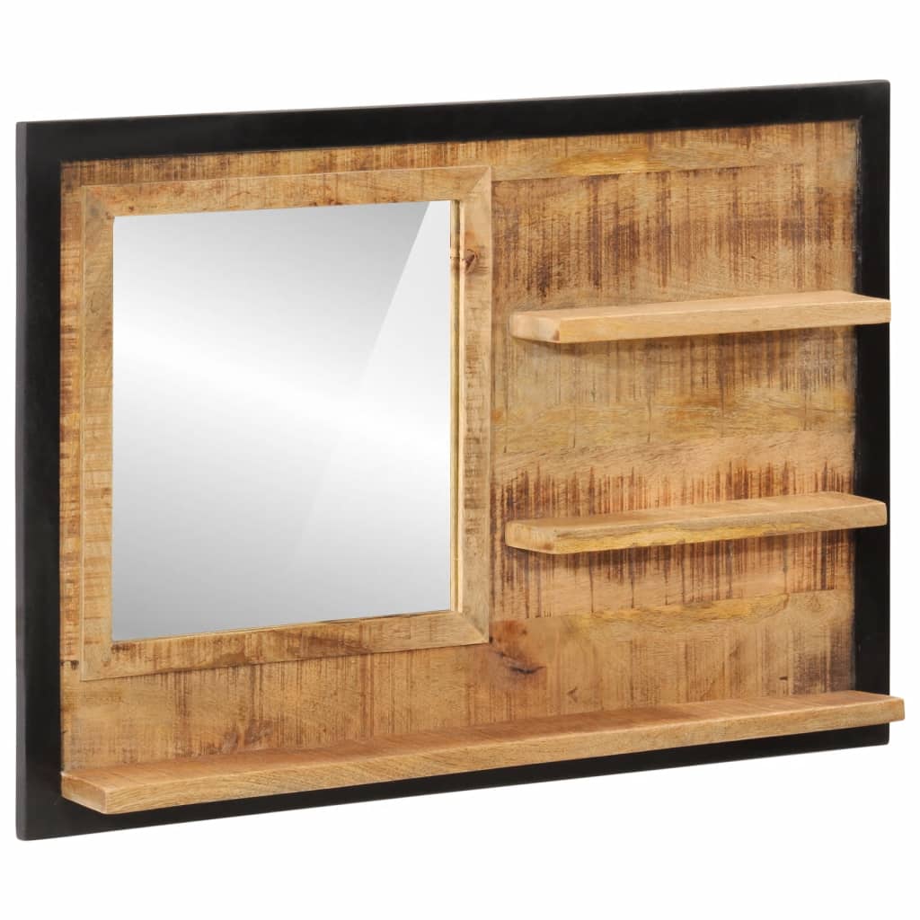 Miroir Avec Étagères 80X8X55 Cm Verre Et Bois Massif Manguier