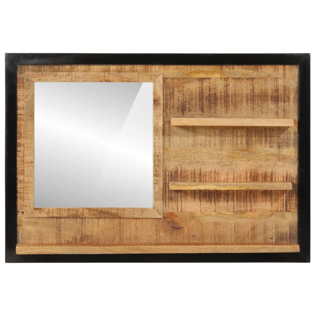 Miroir Avec Étagères 80X8X55 Cm Verre Et Bois Massif Manguier