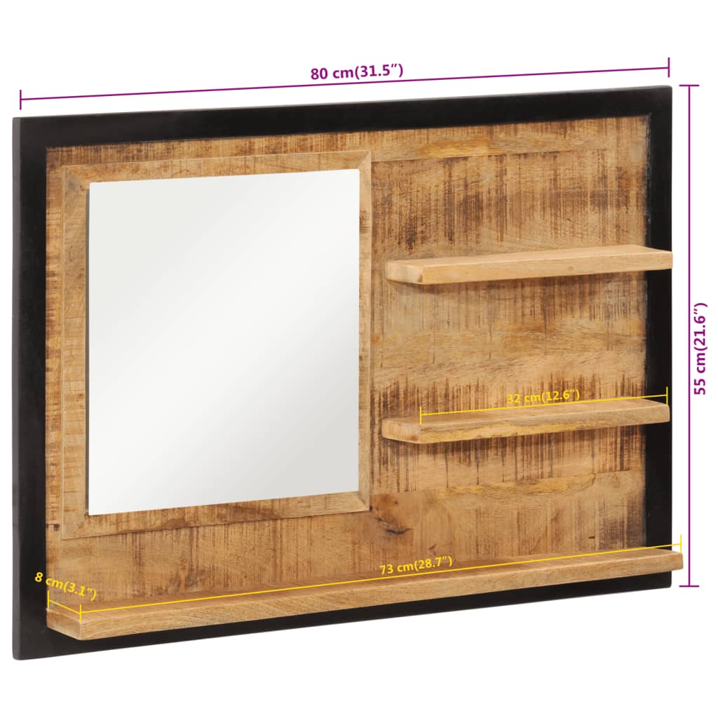 Miroir Avec Étagères 80X8X55 Cm Verre Et Bois Massif Manguier