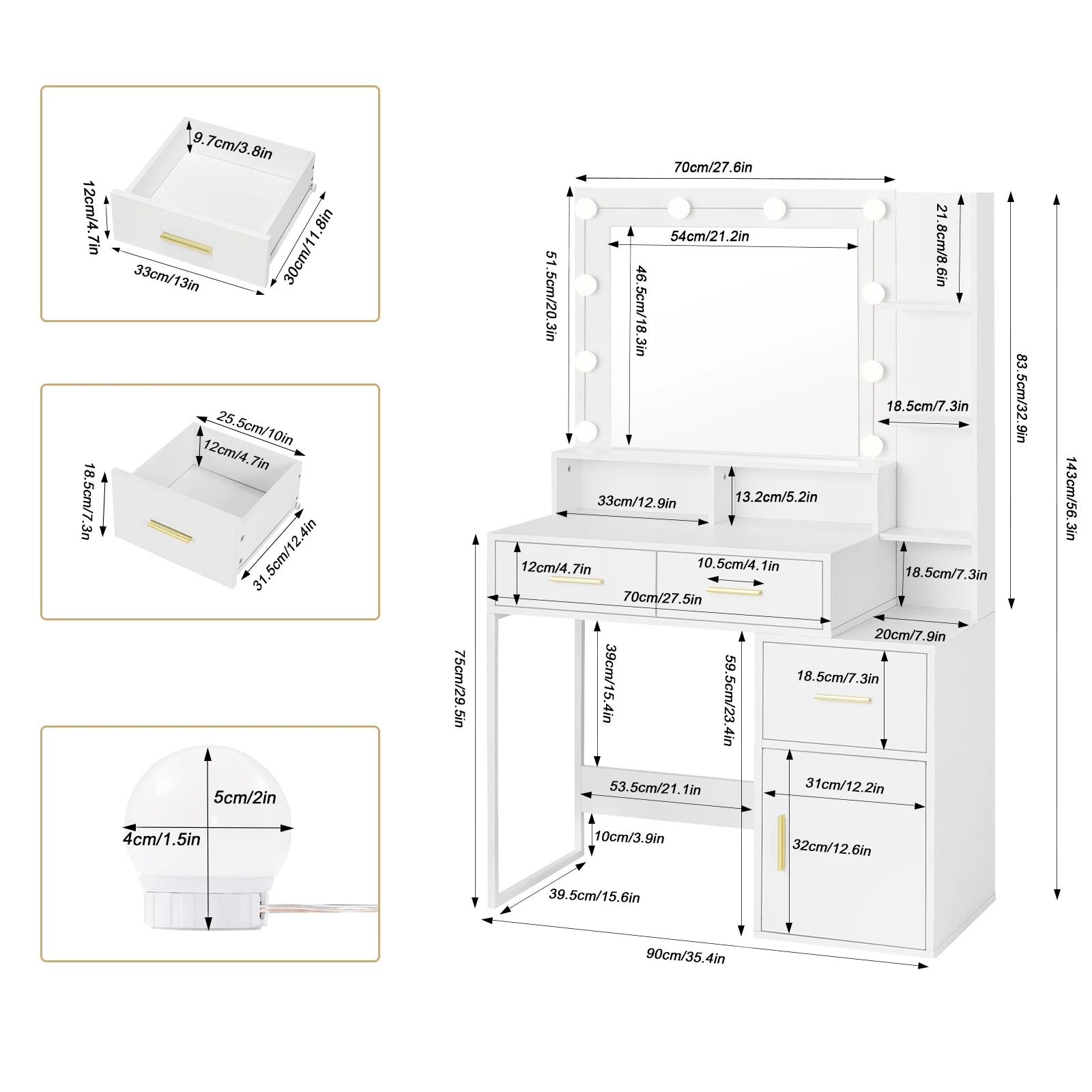 coiffeuse avec éclairage LED