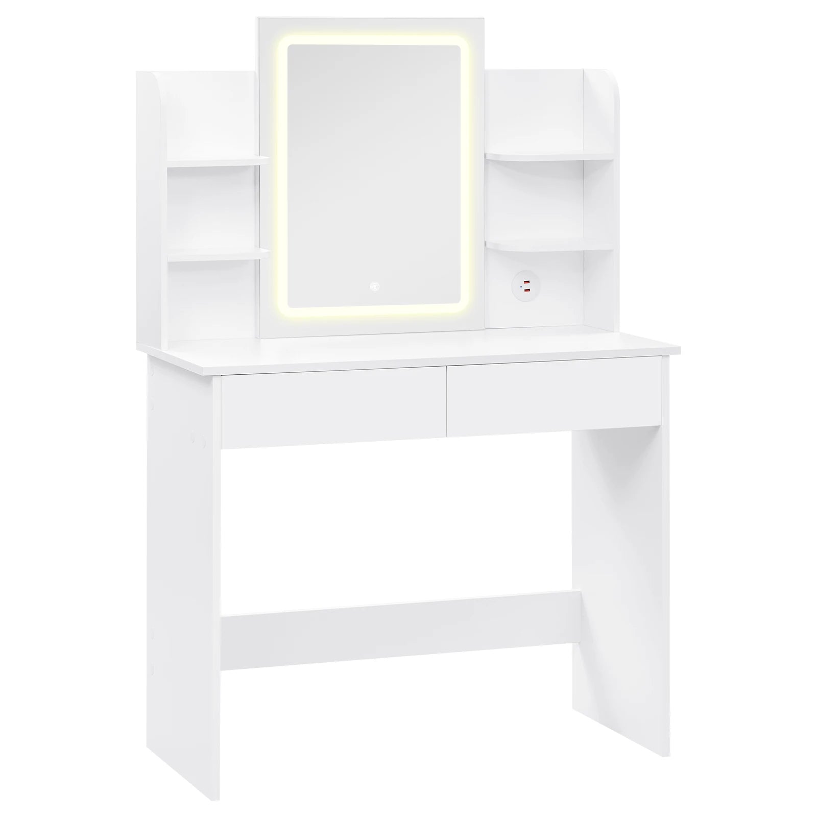 coiffeuse blanche avec rangements et miroir