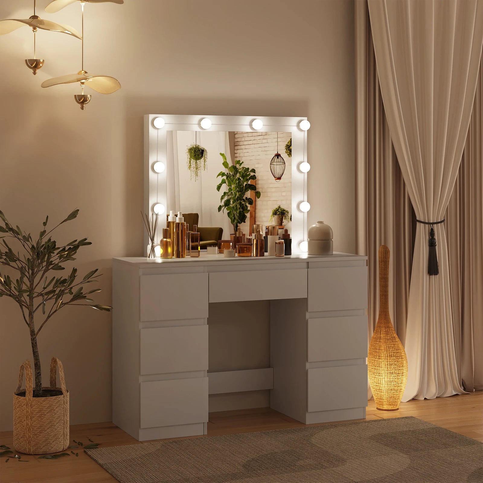 coiffeuse miroir LED et rangement